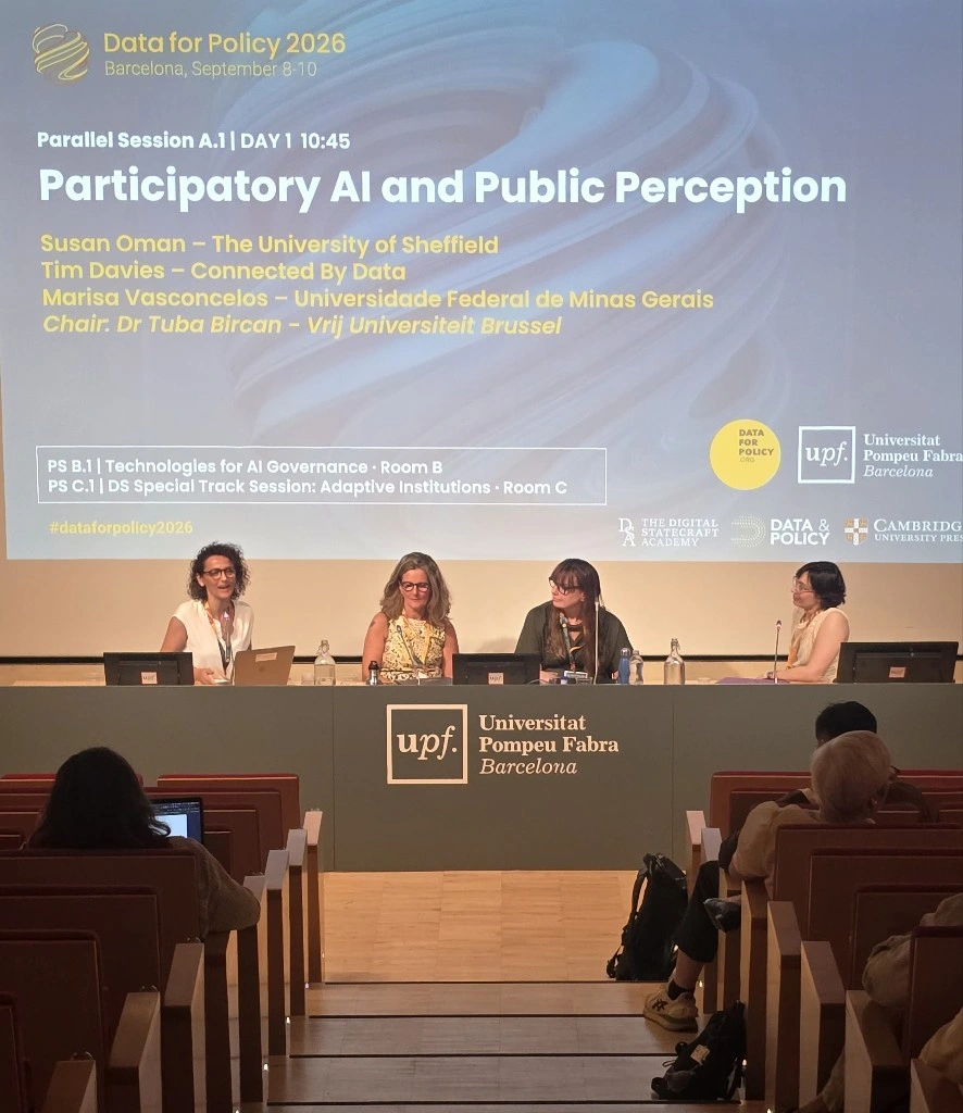 Opening slide of the “Participatory AI and Public Perception” session, listing the speakers